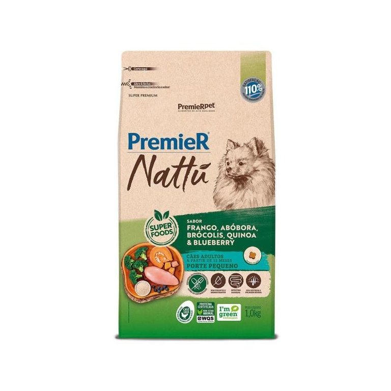 Ração Premier Nattu Cães Adultos P Frango E Abobora 1Kg