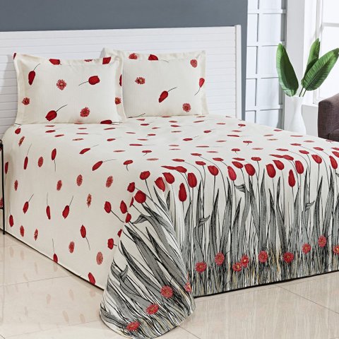 Kit Cobre Leito Casal Queen Bella Piquet 03 Peças Tulipa Vermelha