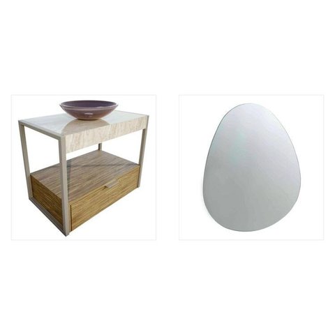 Gabinete Galatas 71,2 cm Espelho Organico 53 x 70 cm Branco/Bege