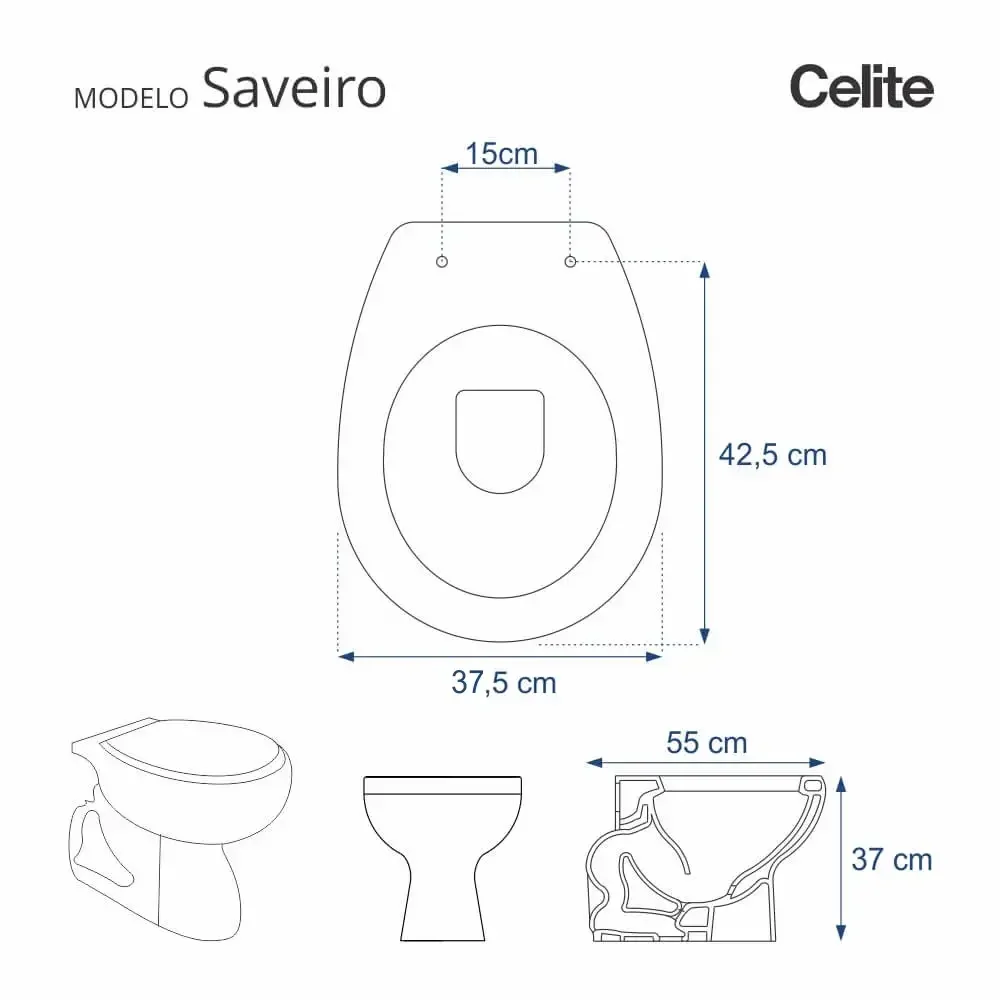 Assento Sanitário Poliester Antibacteriano Saveiro Branco para Vaso Celite - 5