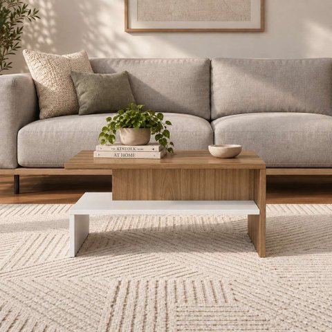 Mesa de Centro Mezza Branco com Freijó para Sala e Quarto