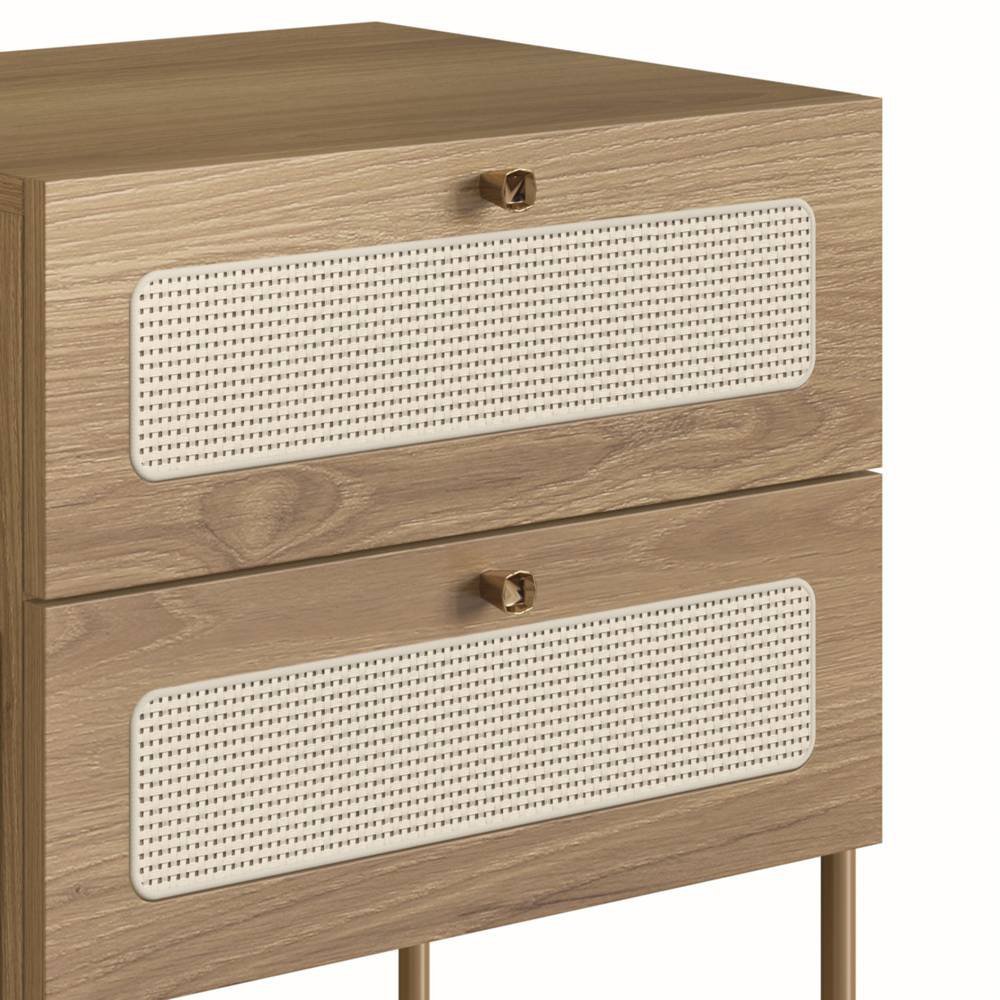 Mesa de Cabeceira 2 Gavetas Palhinha Pés metálicos 28933 Oslo Artesano - 6