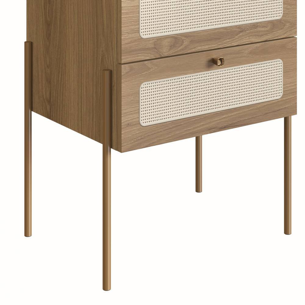Mesa de Cabeceira 2 Gavetas Palhinha Pés metálicos 28933 Oslo Artesano - 9