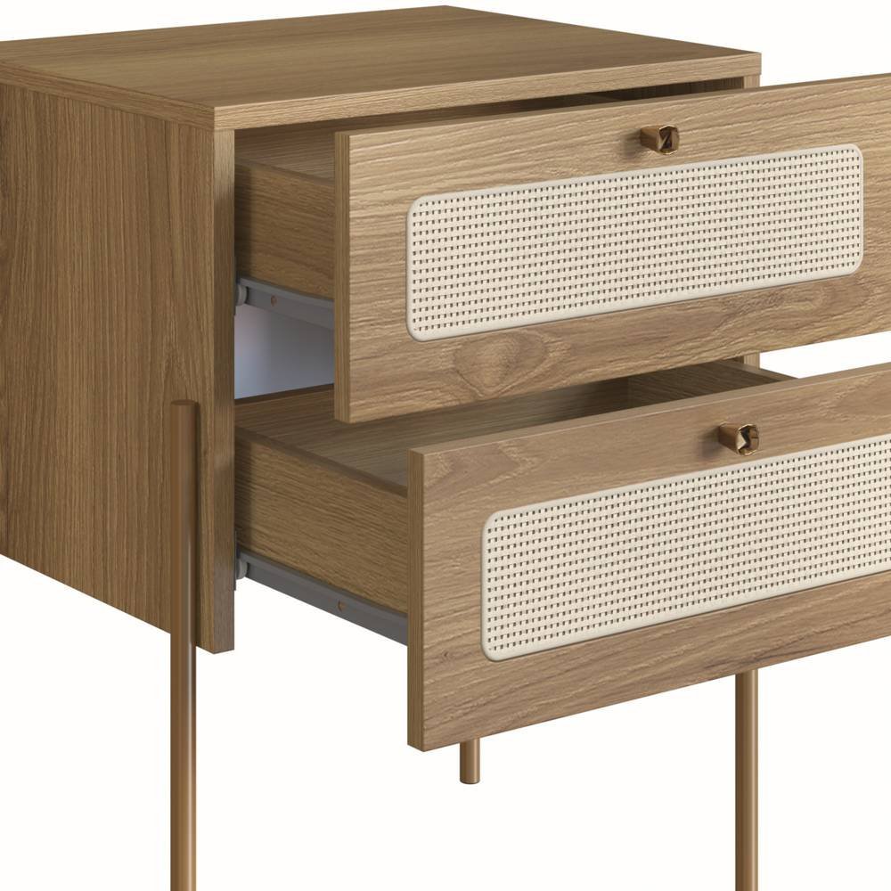 Mesa de Cabeceira 2 Gavetas Palhinha Pés metálicos 28933 Oslo Artesano - 7