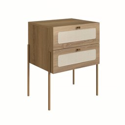 Mesa de Cabeceira 2 Gavetas Palhinha Pés metálicos 28933 Oslo Artesano - 1