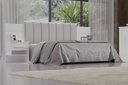 Ver imagem 1 de Cabeceira para Cama Queen Size Ripada Irís Estofada com 2 Mesas de Cabeceira D Doro Branco/Ripado