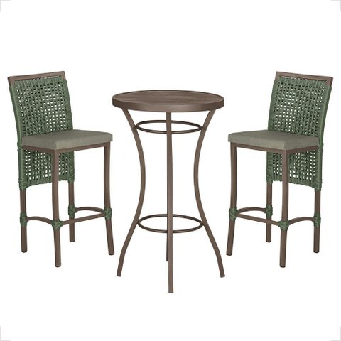 Mesa Bistrô e 2 Banquetas Roma Marrom Corda Náutica Estofado 8 Trama Original