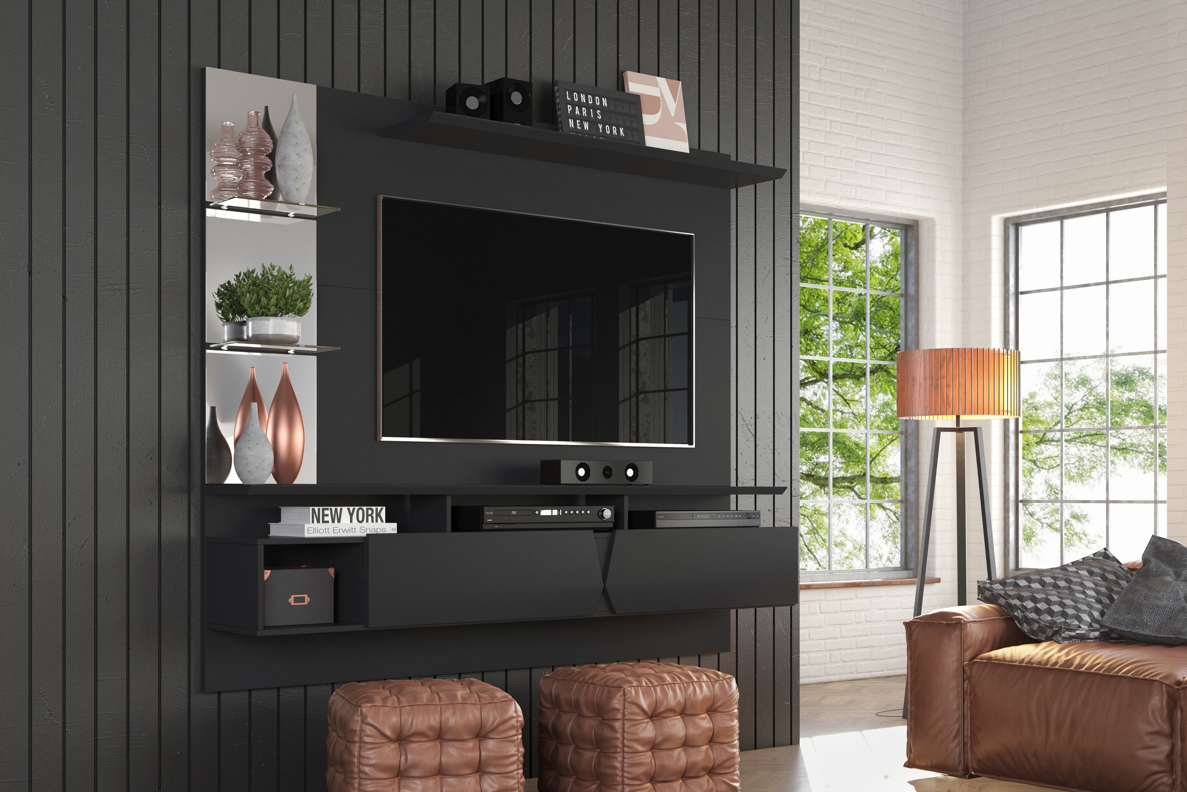 Painel Home Suspenso Para Tv At Polegadas Com Portas Intense