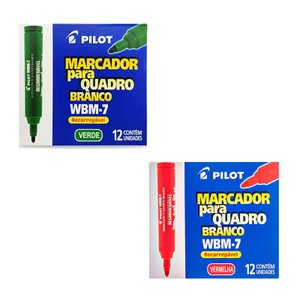 Kit Caixa de Pincel Marcador para Quadro Branco Recarregável Wbm-7 24 Unidades Verde e Vermelho - Pi