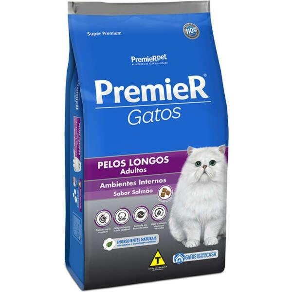 Ração Para Gatos Premier Adulto Pelos Longos Salmão 1,5Kg