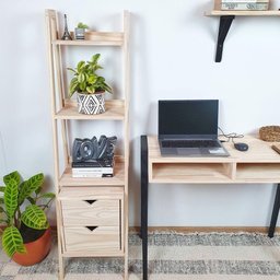 Conjunto Estante Vitória com Nicho Gaveteiro em Madeira de Pinus Natural - 1