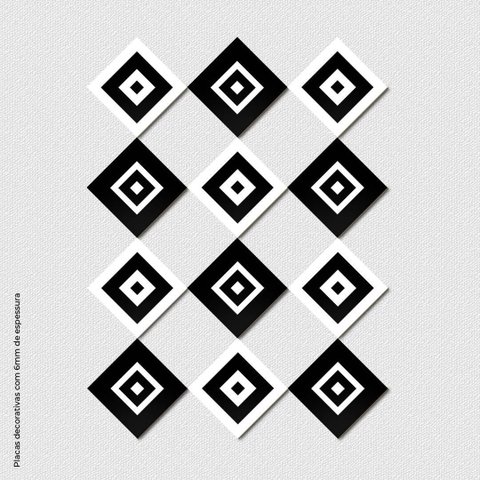 Geométrico Quadrado Positivo e Negativo - Quadros ou Placas Modulares com 12 Peças