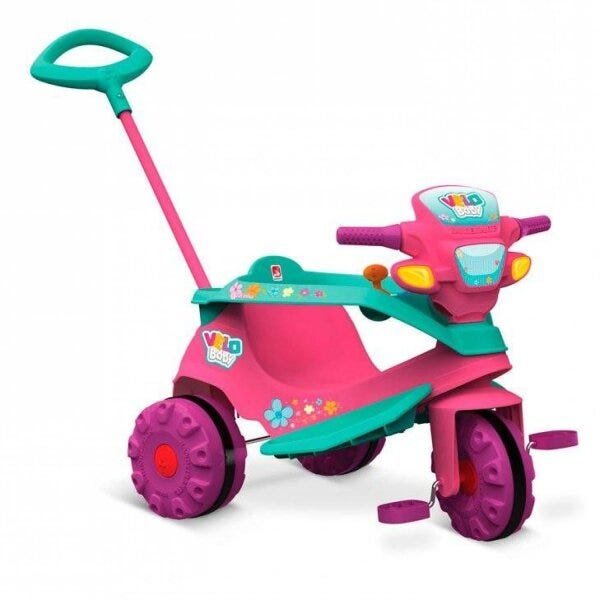 Triciclo Infantil - Passeio e Pedal - Velobaby G2 - Rosa - Bandeirante