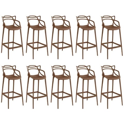 Kit 10 Banquetas Allegra com Encosto Design Cozinha/bancada - Marrom