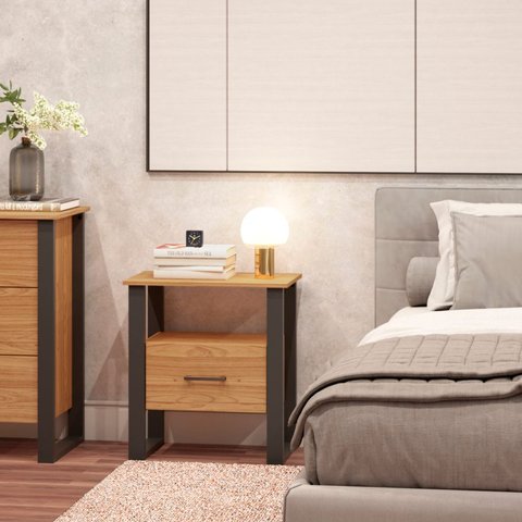 Mesa de Cabeceira com Gaveta e Nicho 60cm MDF e Pés Resistentes Design Moderno