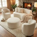 Ver imagem 1 de Conjunto 02 Poltronas + Sofá e Puff Curvo Orgânico Nature Gaia Boucle Bege - Montanaris Decor