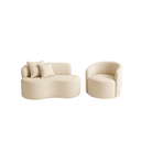 Ver imagem 3 de Conjunto 02 Poltronas + Sofá e Puff Curvo Orgânico Nature Gaia Boucle Bege - Montanaris Decor