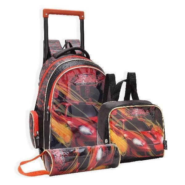 Kit Mochila Escolar Infantil Carrinho Com Rodinhas - 1