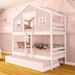 Treliche Casinha Dos Sonhos Madeira Maciça Rosa/ Branco Megamobilia - 1