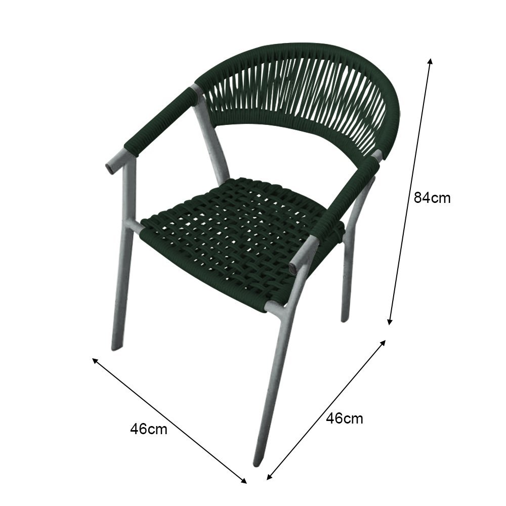Kit 4 Cadeiras Decorativa Joana em Corda Náutica e Base em Alumínio Cinza /verde Musgo - 3