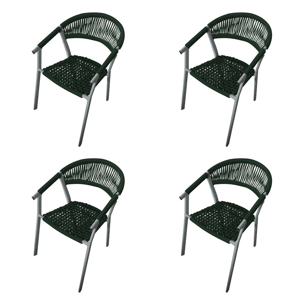 Kit 4 Cadeiras Decorativa Joana em Corda Náutica e Base em Alumínio Cinza /verde Musgo - 1