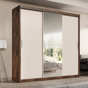 Guarda-roupa Casal 3 Portas de Correr com Espelho e 2 Gavetas Paris