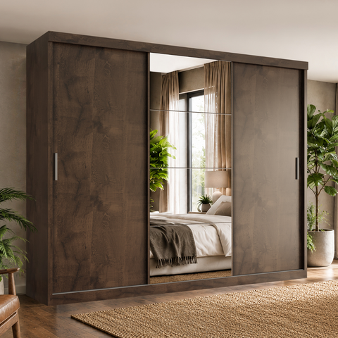 Guarda-Roupa Casal 3 Portas de Correr com Espelho e 2 Gavetas Paris