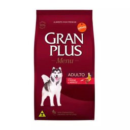 Ração Gran Plus Menu Adultos Raças Médias Carne/Arroz 20Kg - 1