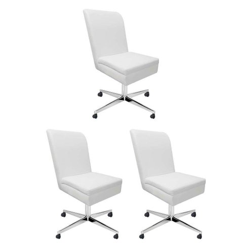 Kit 03 Cadeira Ana Giratória Metal Com Rodízio Suede Branco E Corino Marrom