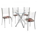 Ver imagem 1 de Conjunto Mesa Redonda Tampo de Vidro e 4 Cadeiras Encosto Aramado Eduarda e Alice Cozinha Fil Móveis