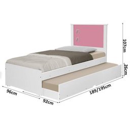 Cama Com Auxiliar Solteiro Branca E Rosa - 4