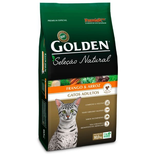 Ração Golden Seleção Natural Gatos Adultos Frango e Arroz 10KG