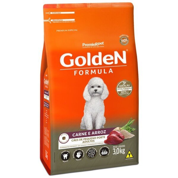 RAÇÃO GOLDEN FORMULA CÃES ADULTO CARNE/ARROZ RAÇAS PEQUENAS 3KG