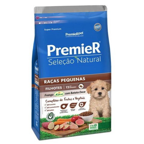 Ração Premier Cães Filhotes Seleção Natural Raças Pequenas Frango com Batata Doce 2,5kg