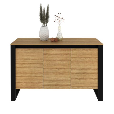 Balcão para Escritório 136cm com 3 Portas e 1 Prateleira Amêndoa