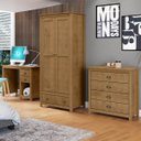 Ver imagem 1 de Conjunto Quarto: Guarda-Roupa 2 Portas, Escrivaninha, Cômoda 4 Gavetas Topázio Freijó Madeira Pinus