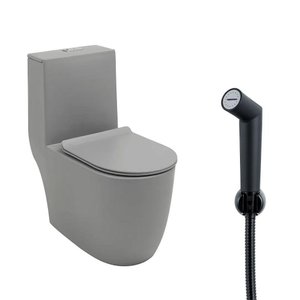 Kit Vaso Sanitário Monobloco Amazonita e Ducha Higiênica para Banheiro Apa - Cinza e Preto