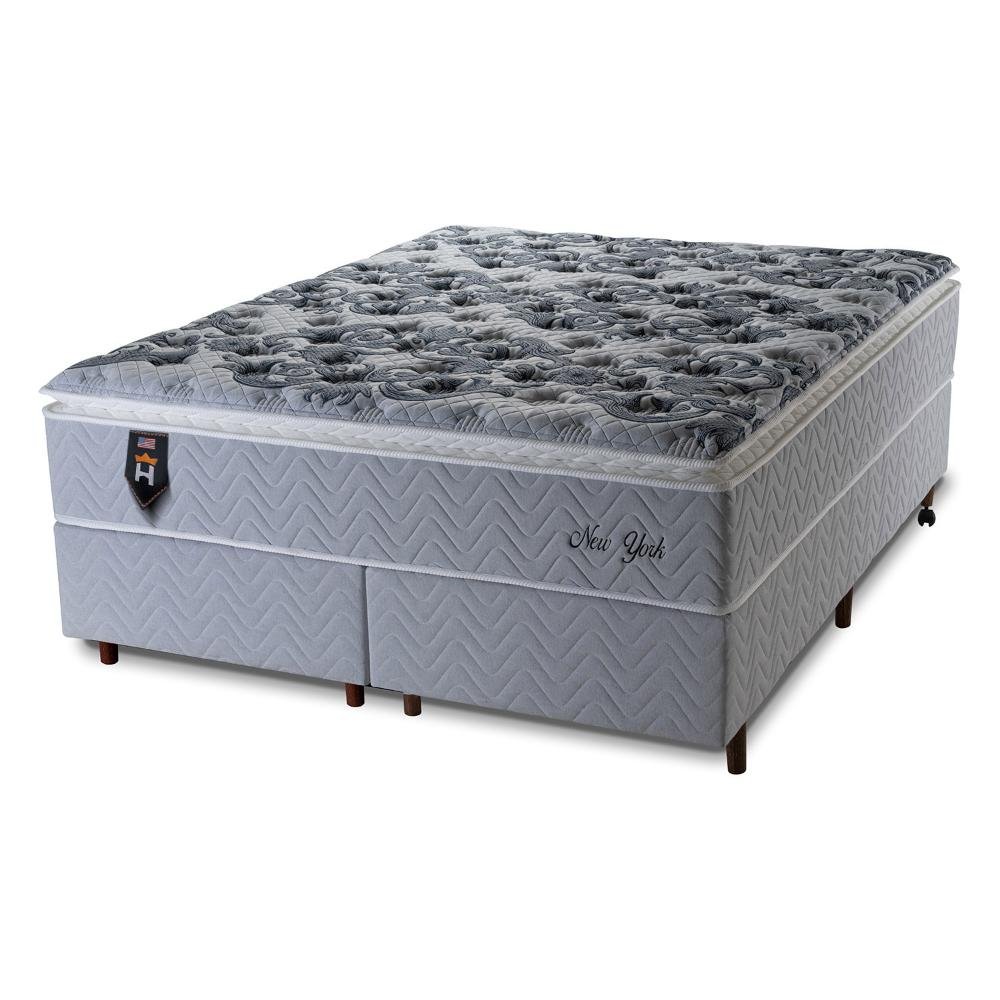 Conjunto Cama Box King Size New York 193x203x71 Cinza/Azul c