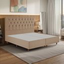 Ver imagem 1 de Kit Cama Box King e Cabeceira Estofada Capitonê Bege Realeza Espresso Móveis Dourado
