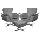 Ver imagem 1 de Kit 2 Poltronas Decorativas Base Giratória Cromada com Puff Opla Suede Grafite - Ibiza