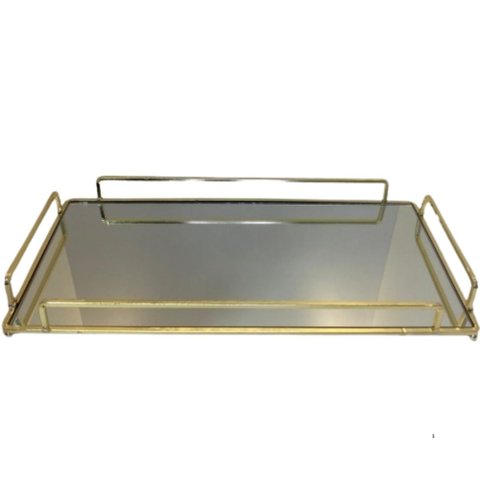 Bandeja Decorativa de Metal Espelhado Dourado P