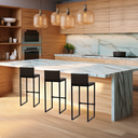 Ver imagem 6 de Kit 3 Bancos Quadrado Junco Argila para Bancada Alta Cozinha Área Gourmet Bistrô Piscina Bar