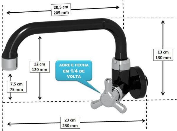 Torneira Horizontal Com Detalhes Em Cromo Preto - 2
