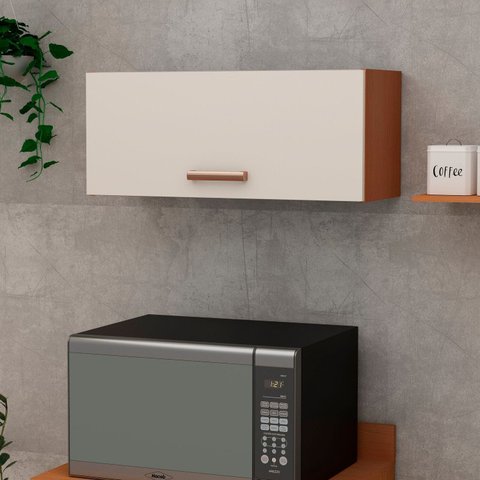 Armário para Cozinha Aéreo Basculante Essência Bege/Freijo/White Laca