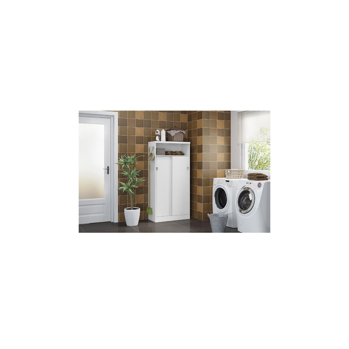 Armário Multiuso Lavanderia 528 c/ 2 Portas de Correr Branco