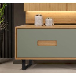 Bancada Rack com Painel 240cm com LED para TV até 75 Polegadas 2 Gavetas Madri Alecrim/Carvalho Natu - 4