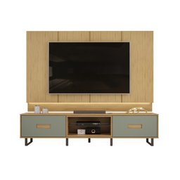 Bancada Rack com Painel 240cm com LED para TV até 75 Polegadas 2 Gavetas Madri Alecrim/Carvalho Natu - 2