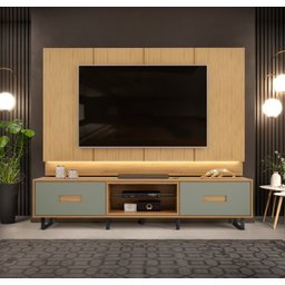 Bancada Rack com Painel 240cm com LED para TV até 75 Polegadas 2 Gavetas Madri Alecrim/Carvalho Natu - 1