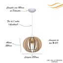 Ver imagem 2 de Luminária Lustre Pendente Madeira Sala Jantar Cozinha Balcão 15H Crú/Fio Branco
