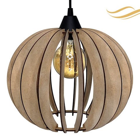 Luminária Lustre Pendente Madeira Sala Jantar Cozinha Balcão 20H Crú/Fio Preto